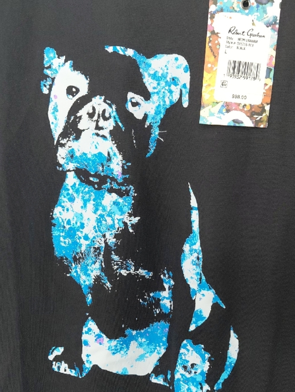 Robert Graham Black Tee with Blue Graphic Dog - Picture 3 of 6
